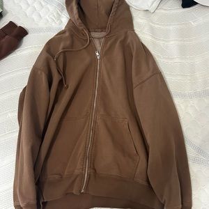 John Galt brown oversized zip up hoodie